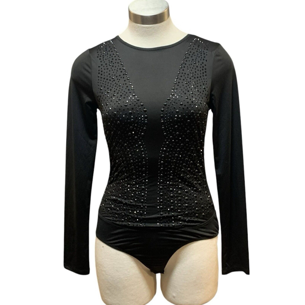 NWT Revamped Bodysuit Long Sleeve Black Embellished Holiday Party Sz. M